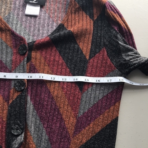 LIBRA chevron print ribbed button front long cardigan Small - Picture 9 of 10